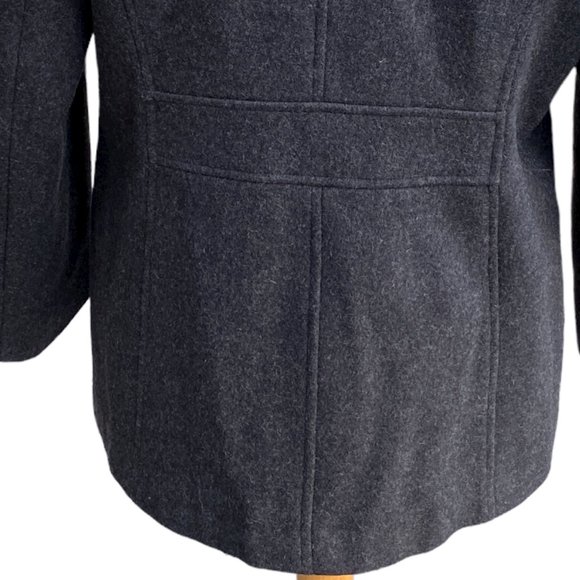 Esprit Wool Hooded Pea Coat Gray Outerwear Nautical Neutral Classic Preppy-L - Picture 11 of 14